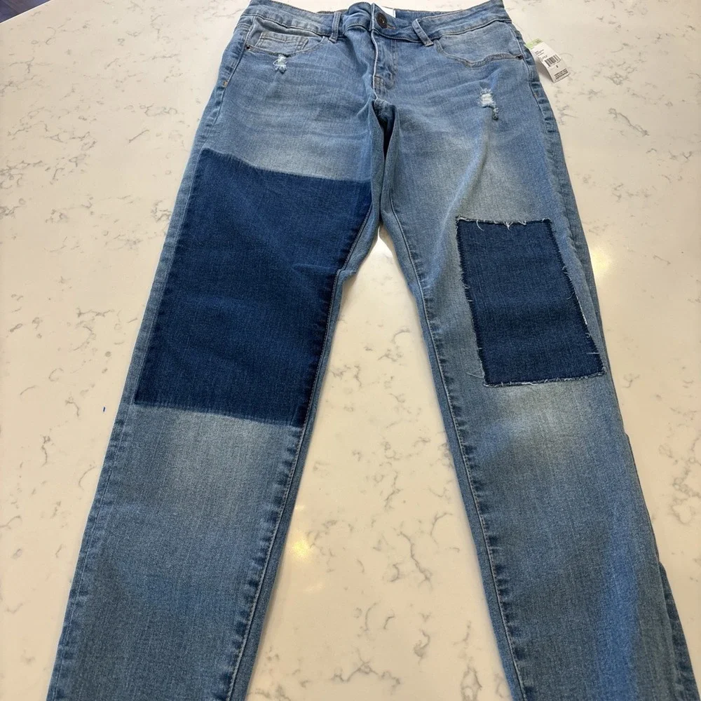 Y2K NWT Vintage‎ Bongo Patchwork Distressed Denim Jeans Tapered Leg Sz 8